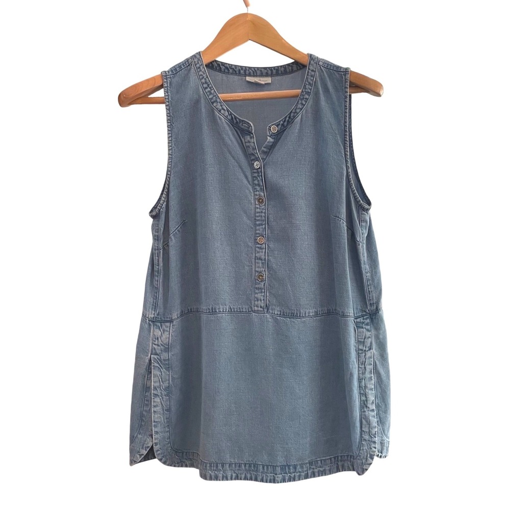J. Jill Denim Tencel Linen Sleeveless Tunic Top Women's Small Light Wash Blue